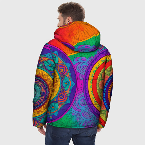 Мужская зимняя куртка 3D с принтом Красочные этнические орнаменты, вид сзади #2