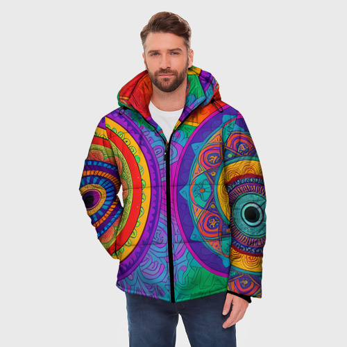 Мужская зимняя куртка 3D с принтом Красочные этнические орнаменты, фото на моделе #1