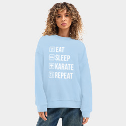 Женский свитшот oversize без начеса хлопок Еда сон карате повторять - фото 2