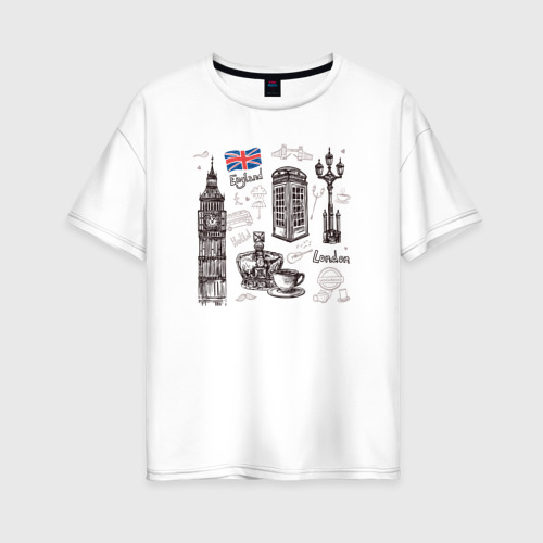 Женская футболка оверсайз из хлопка с принтом London city, вид спереди №1