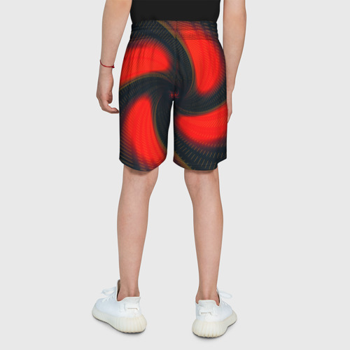 Детские спортивные шорты 3D с принтом Закрученный вихрь - узор красный, вид сзади #2