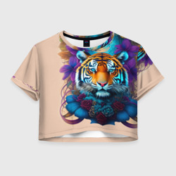 Женская футболка Crop-top 3D Tiger tattoo - irezumi art