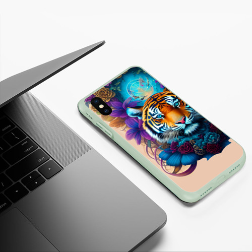 Чехол для iPhone XS Max матовый Tiger tattoo - irezumi art, цвет салатовый - фото 5