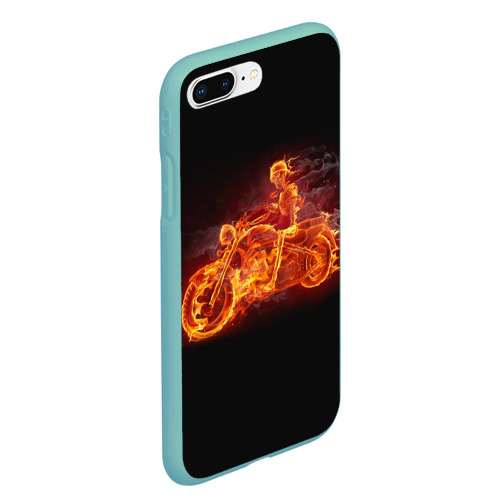 Чехол для iPhone 7Plus/8 Plus матовый Байкер-скелет на мотоцикле в огнене, цвет мятный - фото 3