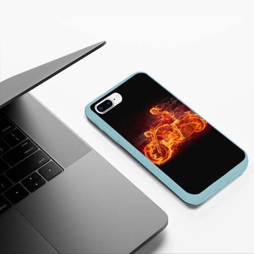 Чехол для iPhone 7Plus/8 Plus матовый Байкер-скелет на мотоцикле в огнене, цвет мятный - фото 5
