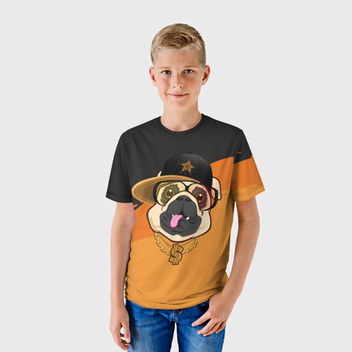 Детская футболка 3D с принтом Мопс рэпер, фото на моделе #1