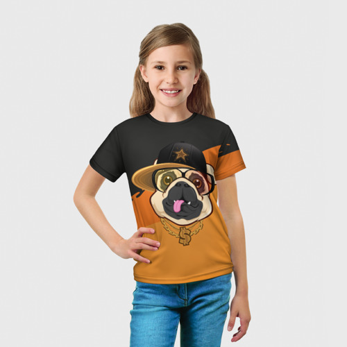 Детская футболка 3D с принтом Мопс рэпер, вид сбоку #3