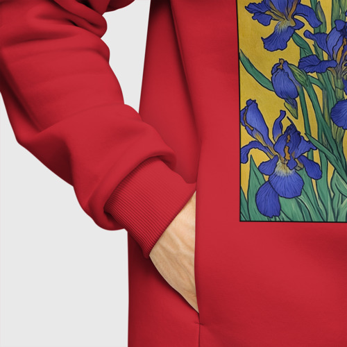 Мужское худи Oversize хлопок Ирисы Ван Гога - картина, цвет красный - фото 8