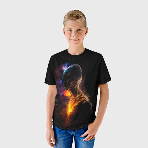 Детская футболка 3D с принтом Инопланетянин в космическом пространстве, фото на моделе #1