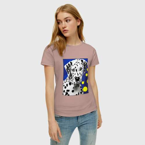 Женская футболка хлопок Далматин - портрет, цвет пыльно-розовый - фото 3