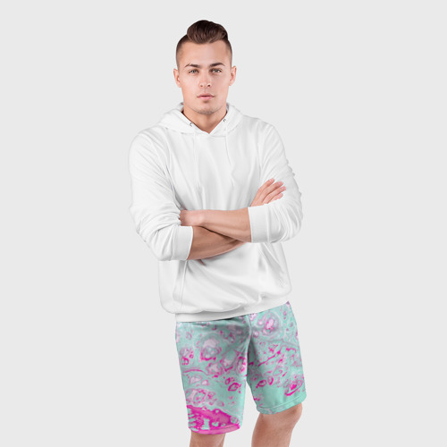 Мужские шорты спортивные с принтом Живопись из розовой и голубой красок, фото #4