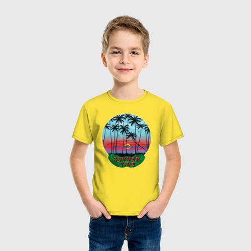 Детская футболка хлопок с принтом Лето, тропики, фото на моделе #1