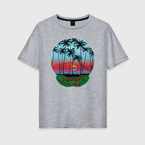 Женская футболка хлопок Oversize с принтом Лето, тропики, вид спереди #2