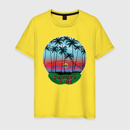 Мужская футболка хлопок с принтом Лето, тропики, вид спереди #2