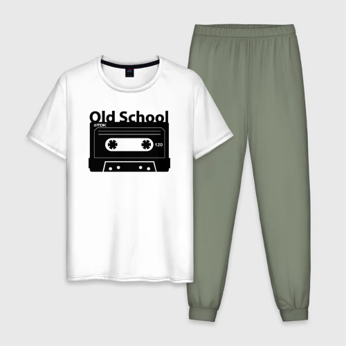 Мужская пижама с белой футболкой хлопок Old school music