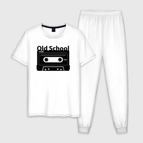 Мужская пижама с белой футболкой хлопок Old school music