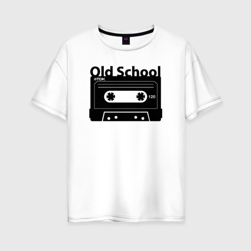 Женская футболка из хлопка оверсайз с принтом Old school music, вид спереди №1