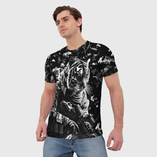 Мужская футболка 3D Тигр воин спецназа, цвет 3D печать - фото 3