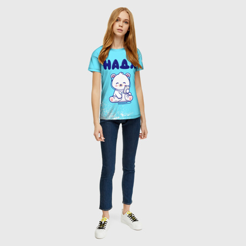 Женская футболка 3D с принтом Надя белый мишка, вид сбоку #3