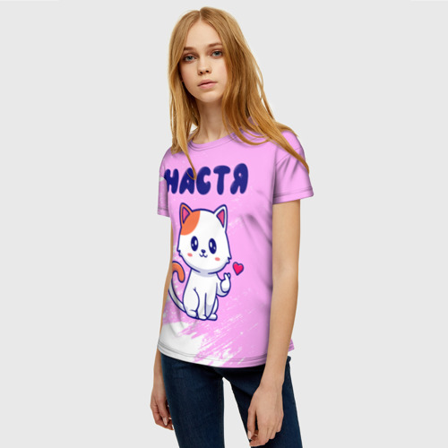 Женская футболка 3D Настя кошечка с сердечком, цвет 3D печать - фото 3