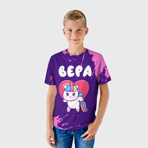 Детская футболка 3D Вера единорог с сердечком, цвет 3D печать - фото 3