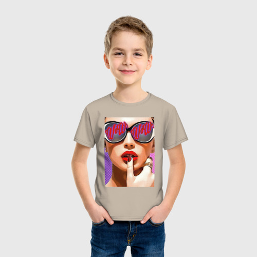 Детская футболка хлопок с принтом Портрет девушки в стиле поп-арт, фото на моделе #1