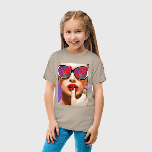 Детская футболка хлопок с принтом Портрет девушки в стиле поп-арт, вид сбоку #3