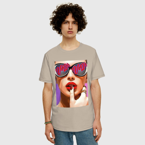 Мужская футболка хлопок Oversize с принтом Портрет девушки в стиле поп-арт, фото на моделе #1