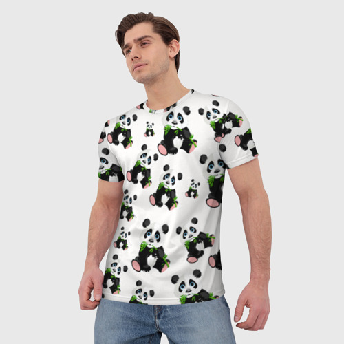 Мужская футболка 3D Панды и бамбук, цвет 3D печать - фото 3