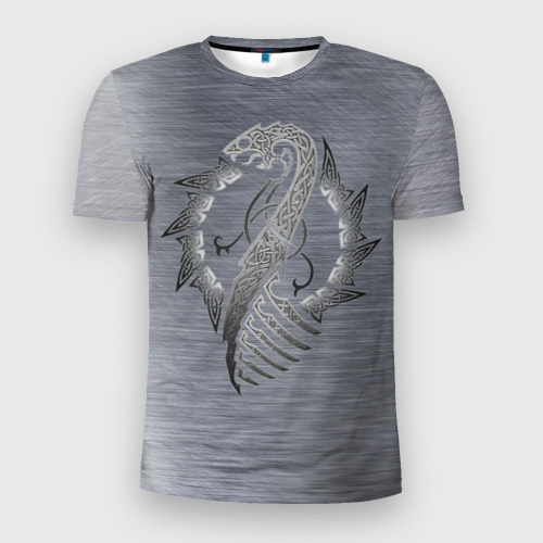 Мужская футболка 3D Slim с принтом Скандинавский дракон сталь, вид спереди #2