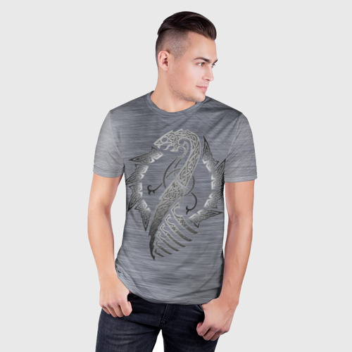 Мужская футболка 3D Slim с принтом Скандинавский дракон сталь, фото на моделе #1