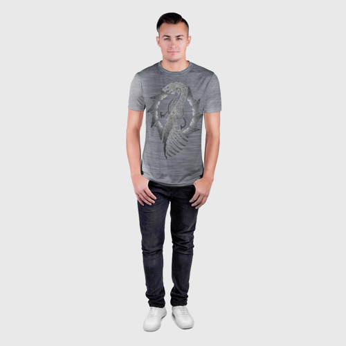 Мужская футболка 3D Slim с принтом Скандинавский дракон сталь, вид сбоку #3