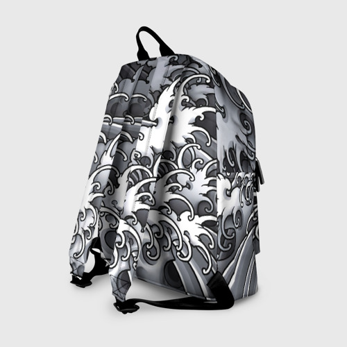 Рюкзак 3D с принтом Иредзуми: Черно-белые волны, вид сзади #1