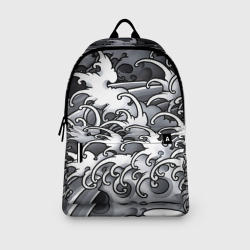 Рюкзак 3D с принтом Иредзуми: Черно-белые волны, вид сбоку #3