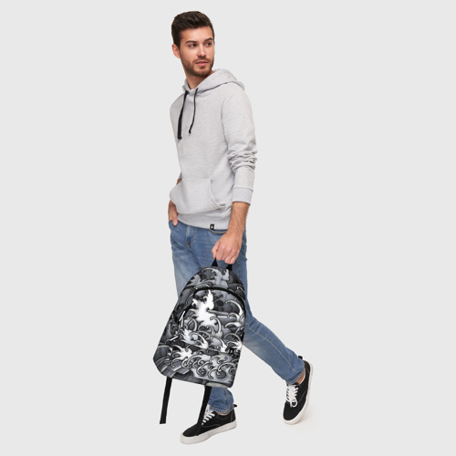 Рюкзак 3D с принтом Иредзуми: Черно-белые волны, фото #5