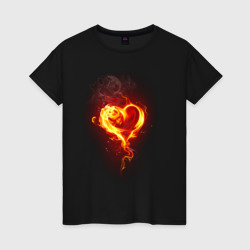 Женская футболка хлопок Пылающее сердце огненный символ 