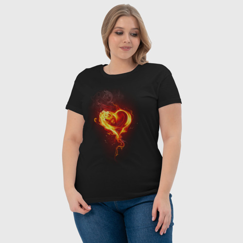Женская футболка хлопок Пылающее сердце огненный символ , цвет черный - фото 6