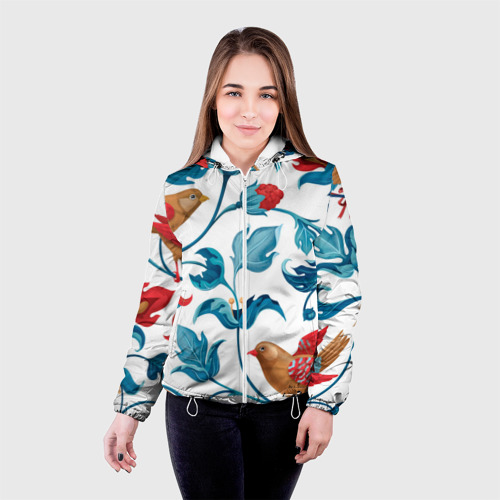 Женская куртка 3D Узоры и птицы, цвет белый - фото 3
