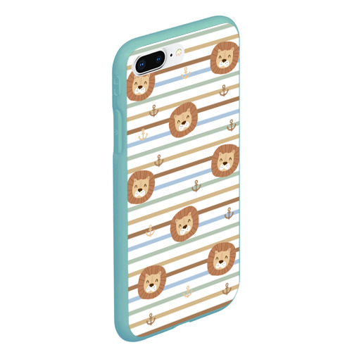 Чехол для iPhone 7Plus/8 Plus матовый Лев и якори: полосы - паттерн, цвет мятный - фото 3