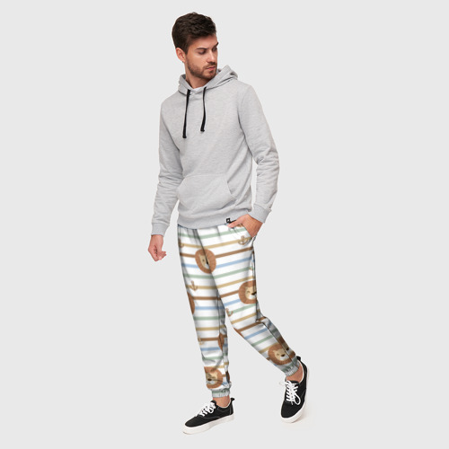 Мужские брюки 3D Лев и якори: полосы - паттерн, цвет 3D печать - фото 3