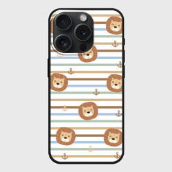 Чехол силиконовый для Apple iPhone 15 Pro матовый Лев и якори: полосы - паттерн