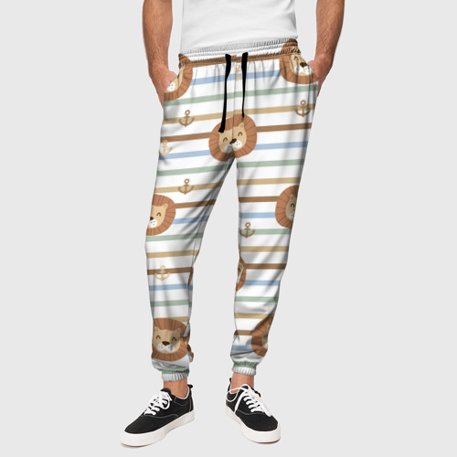 Мужские брюки 3D Лев и якори: полосы - паттерн, цвет 3D печать - фото 4