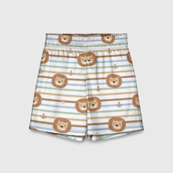 Детские спортивные шорты 3D Лев и якори: полосы - паттерн