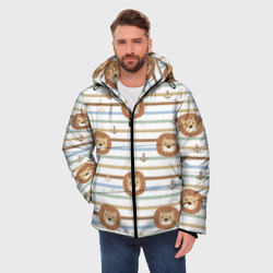 Мужская зимняя куртка 3D Лев и якори: полосы - паттерн - фото 2