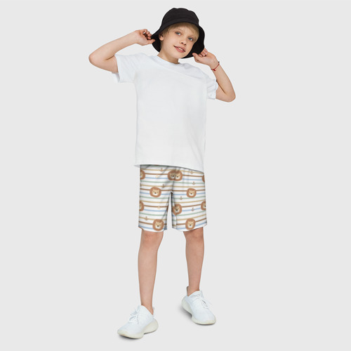 Детские спортивные шорты 3D с принтом Лев и якори: полосы - паттерн, фото на моделе #1