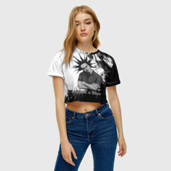 Женская футболка Crop-top 3D Горшок черно-белый стиль - фото 2