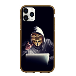 Чехол для iPhone 11 Pro Max матовый Хакер аноним в тёмной комнате