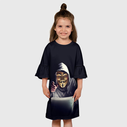 Детское платье 3D Хакер аноним в тёмной комнате, цвет 3D печать - фото 4