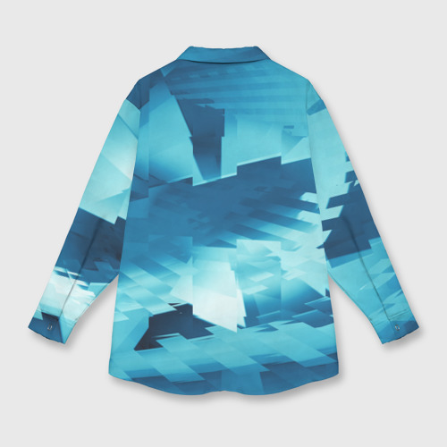 Женская рубашка oversize 3D с принтом Абстрактные светло-синие кубы и другие фигуры, вид сзади #1