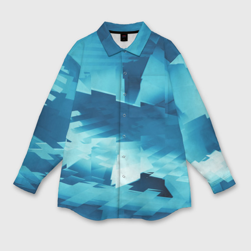 Женская рубашка oversize 3D с принтом Абстрактные светло-синие кубы и другие фигуры, вид спереди #2
